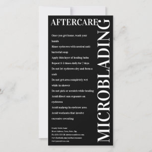 Microblading Aftercare Bold Black Instruction Thank You Card