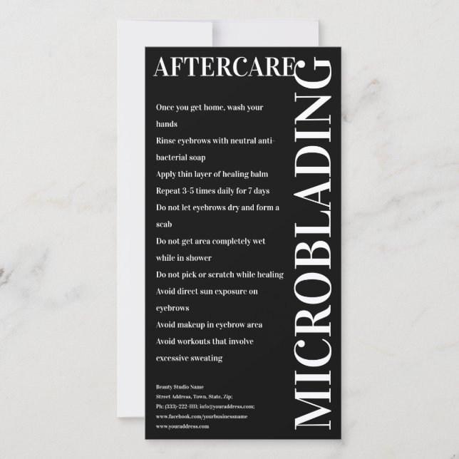 Microblading Aftercare Bold Black Instruction Thank You Card (Front)