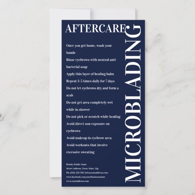 Microblading Aftercare Dark Blue Instruction Thank You Card (Front)