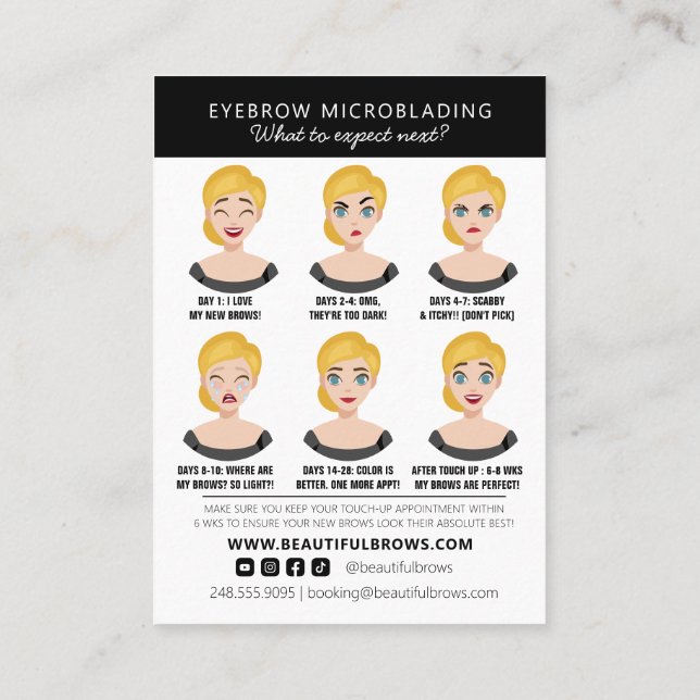 Microblading Aftercare Instructions & Appointment  Business Card (Back)