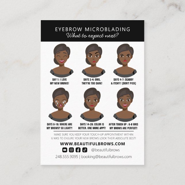 Microblading Aftercare Instructions & Appointment  Business Card (Back)