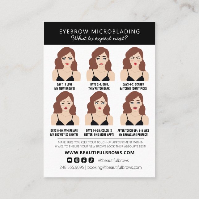 Microblading Aftercare Instructions & Appointment  Business Card (Back)