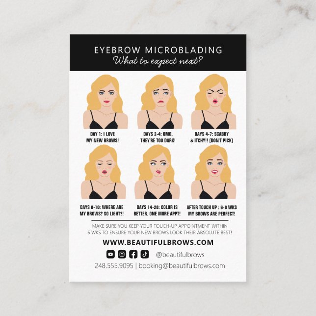 Microblading Aftercare Instructions & Appointment  Business Card (Back)