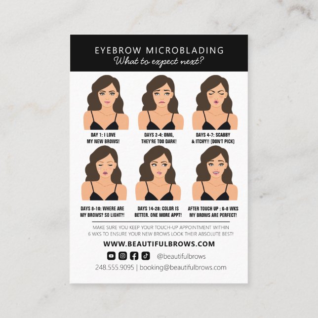 Microblading Aftercare Instructions & Appointment  Business Card (Back)