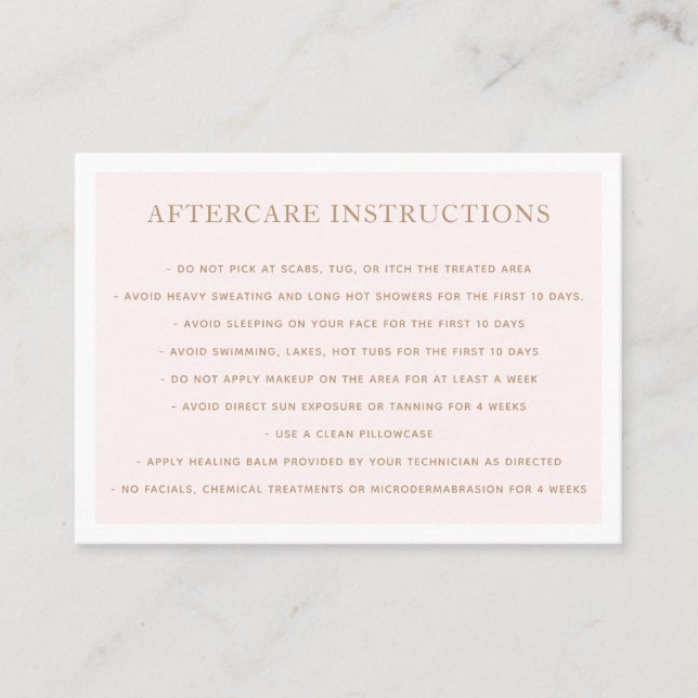 Microblading Aftercare Instructions Pink Business Card (Front)