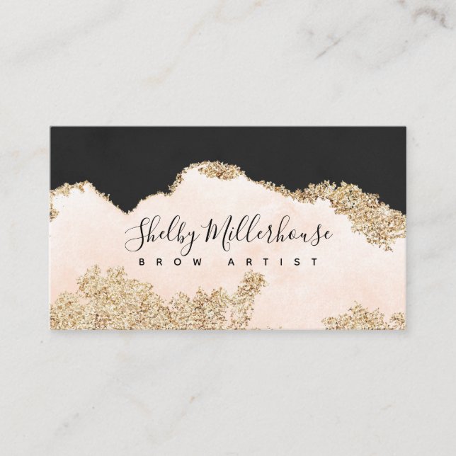 Microblading Aftercare Pink Gold Black Instruction Business Card (Front)