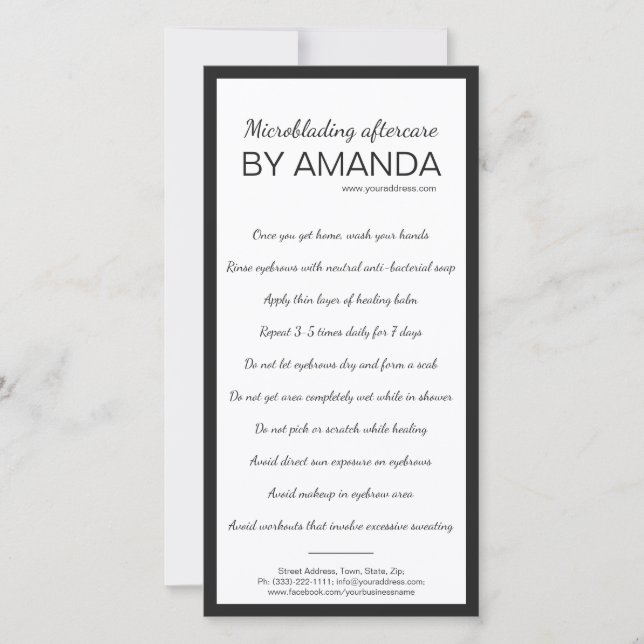 Microblading Aftercare Simple White Black Boder Thank You Card (Front)
