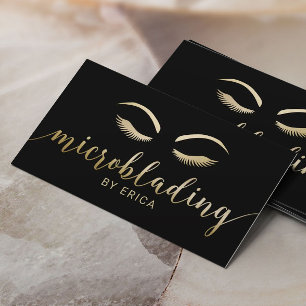 Microblading Brows Makeup Artist Black & Gold Business Card