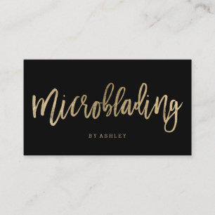 Microblading elegant gold typography black business card