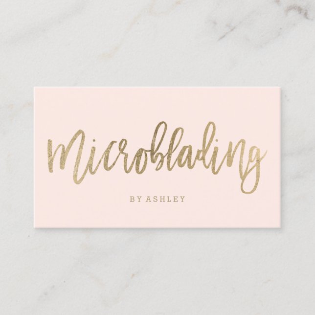 Microblading elegant gold typography bush pink business card (Front)