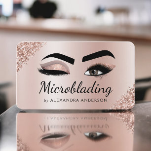 Microblading Eyebrows Brows Glitter Rose Gold Pink Business Card