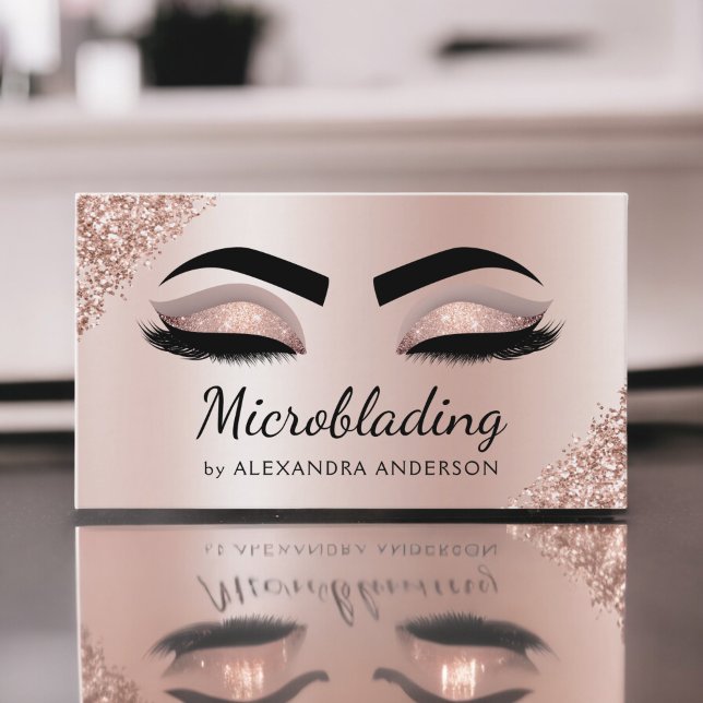Microblading Eyebrows Brows Glitter Rose Gold Pink Business Card (Creator Uploaded)