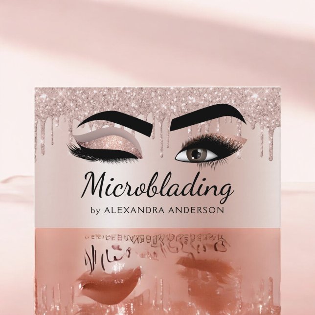Microblading Eyebrows Brows Glitter Rose Gold Pink Business Card (Creator Uploaded)