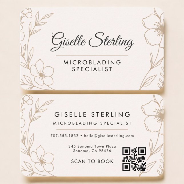 Microblading Floral QR Code Professional Business Card (Creator Uploaded)