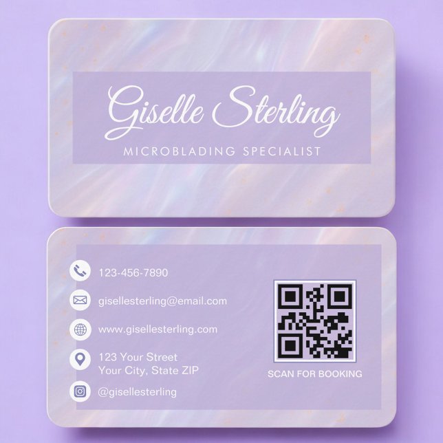 Microblading Iridescent QR Code Professional Business Card (Creator Uploaded)