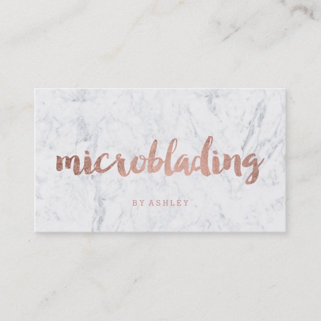 Microblading modern rose gold typography marble business card (Front)