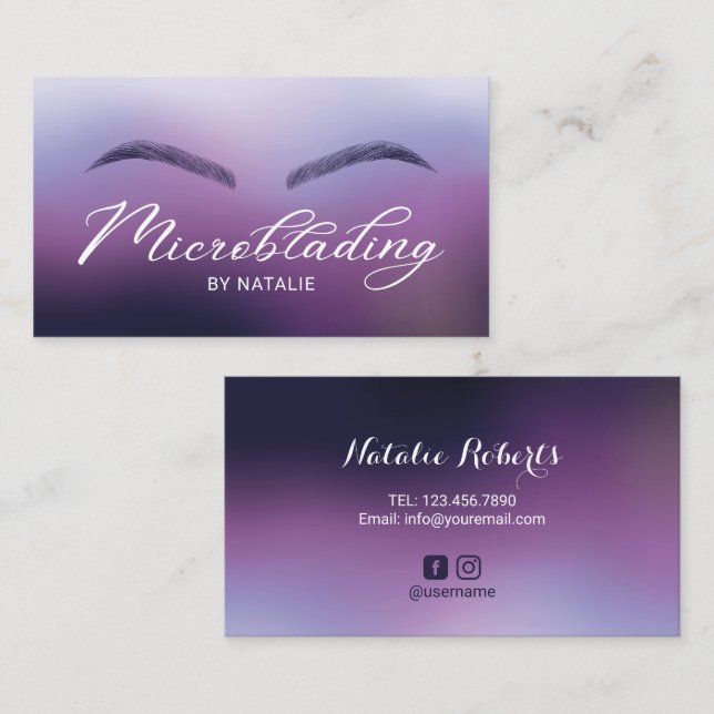 Microblading Purple Ombre Typography Beauty Salon Business Card (Front/Back)