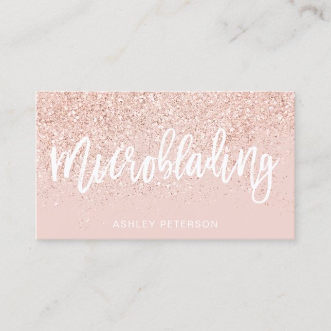 Microblading rose gold glitter blush pink business card (Front)