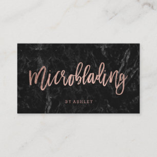 Microblading rose gold typography black marble business card
