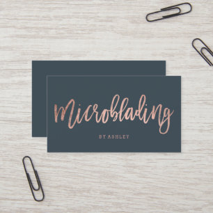 Microblading rose gold typography charcoal business card