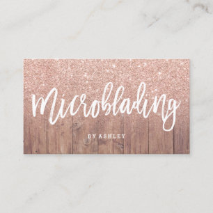 Microblading typography rose gold glitter wood business card