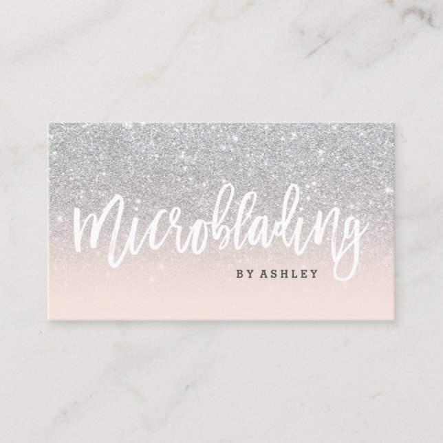 Microblading typography silver glitter blush pink business card (Front)