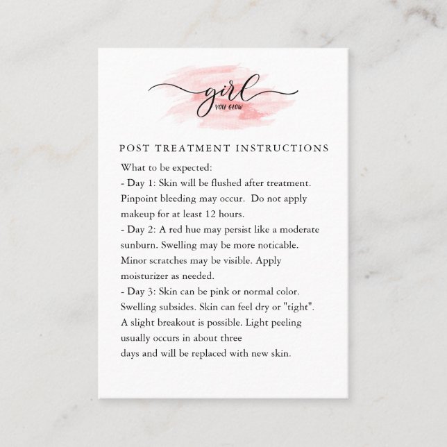 Microneedling Aftercare Instructions Card (Front)