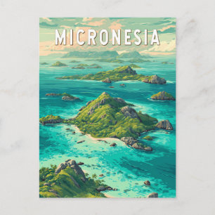 Micronesia Illustration Travel Art Vintage Postcard