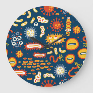 Microorganisms Dark Blue: Biology Pattern Large Clock