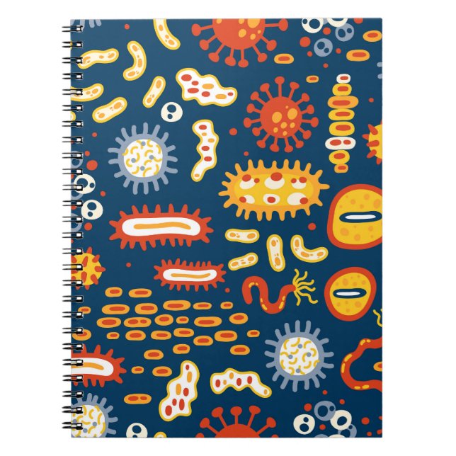 Microorganisms Dark Blue: Biology Pattern Notebook (Front)