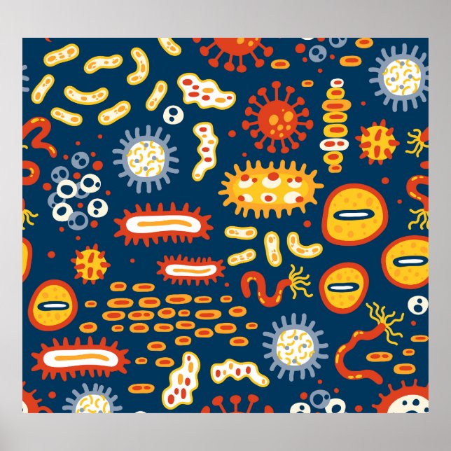 Microorganisms Dark Blue: Biology Pattern Poster (Front)