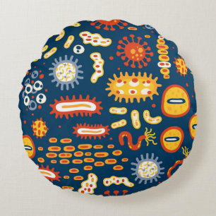 Microorganisms Dark Blue: Biology Pattern Round Cushion