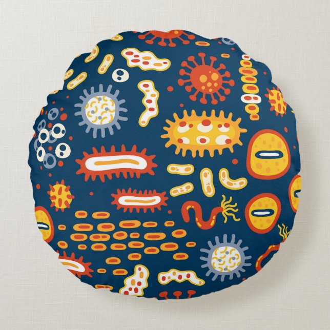 Microorganisms Dark Blue: Biology Pattern Round Cushion (Front)