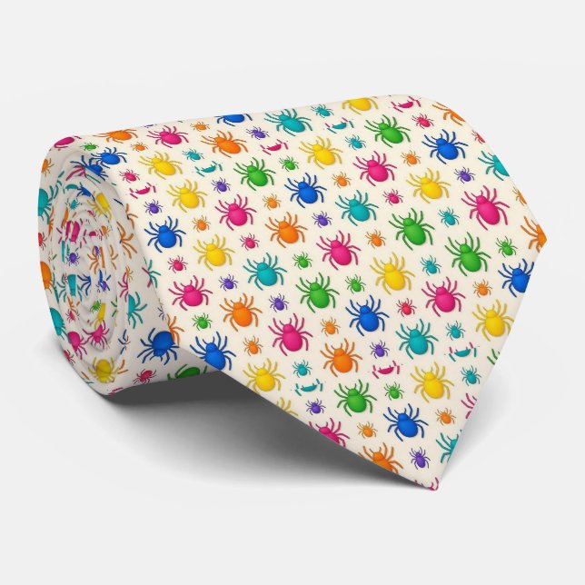 Micropattern Spider Neck Tie | Rainbow Colourful  (Rolled)
