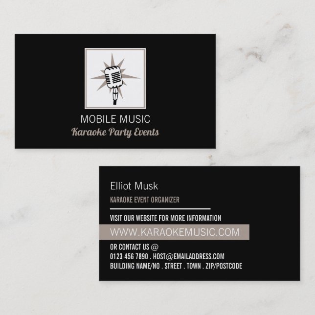 Microphone Design, Karaoke Event Organizer Business Card (Front/Back)