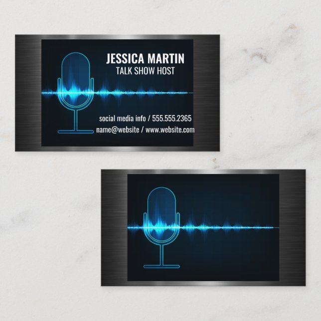 Microphone | Digital Sound Wave | Metallic Business Card (Front/Back)