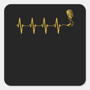 Microphone Heartbeat Golden Heartbeat Square Sticker