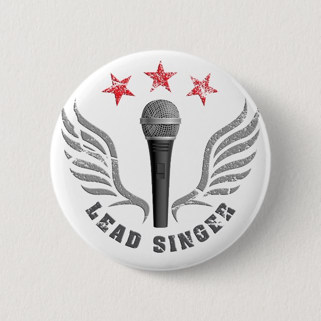 microphone lead singer never stop singing 6 cm round badge (Front)