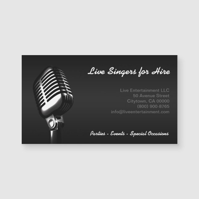 Microphone Music Magnetic Business Card (Front)