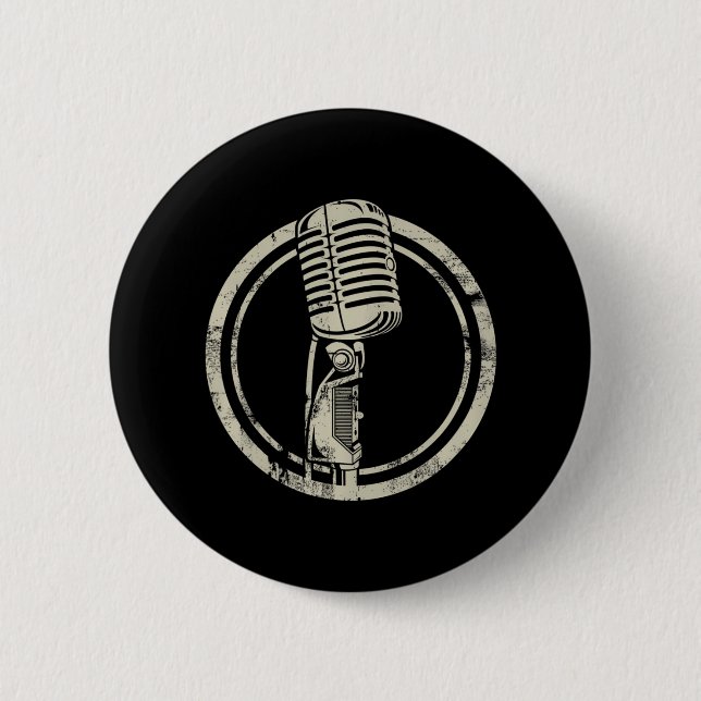Microphone Stand up vocalist 6 Cm Round Badge (Front)