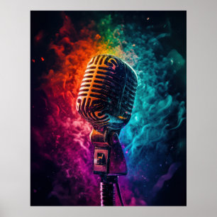 Microphone with exploding colors  poster