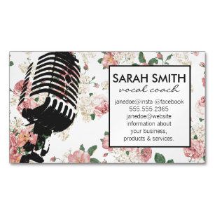 Microphone with Floral Pattern Magnetic Business Card