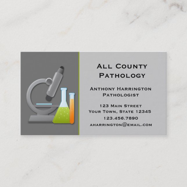 Microscope and Test Tubes, Grey Business Card (Front)