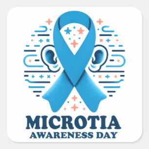 Microtia Awareness National Day Ear Blue Ribbon Square Sticker