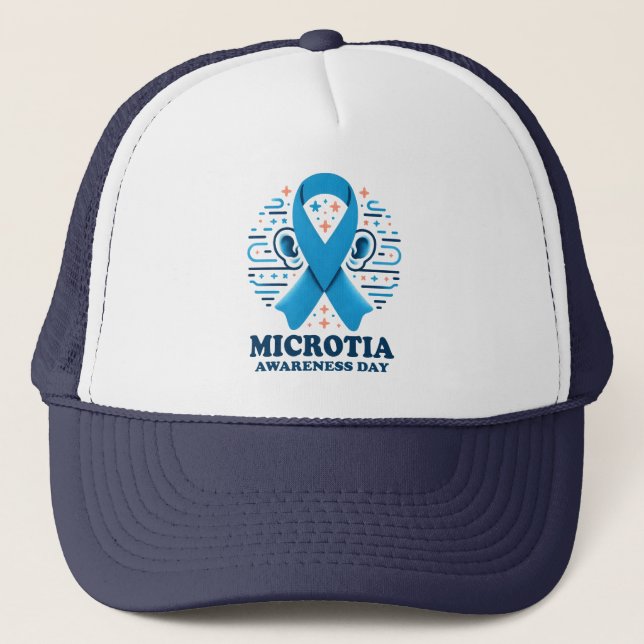 Microtia Awareness National Day Ear Blue Ribbon Trucker Hat (Front)