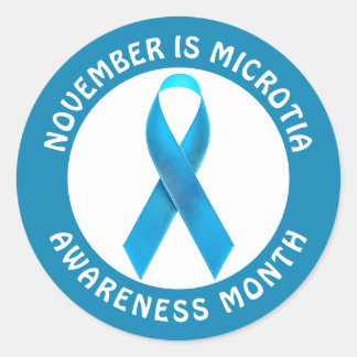 Microtia Blue Awareness Month Ribbon Classic Round Sticker