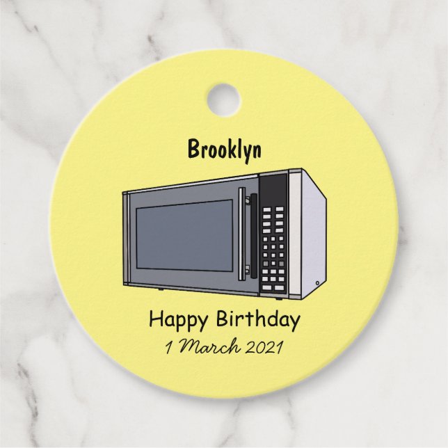 Microwave cartoon illustration favour tags (Front)
