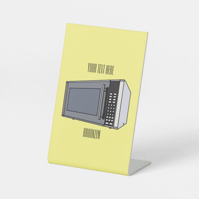 Microwave cartoon illustration pedestal sign (Front)