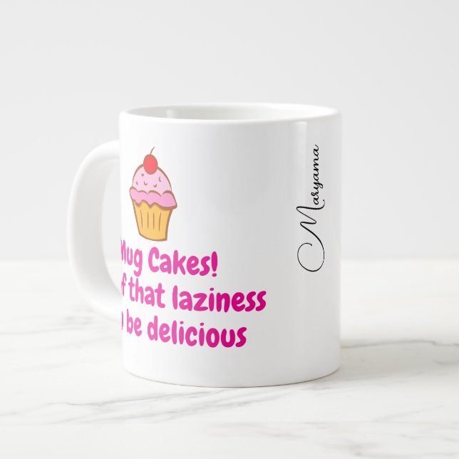 Microwave Mug for Cake Recipe (Funny Quote & Name) (Front Left)