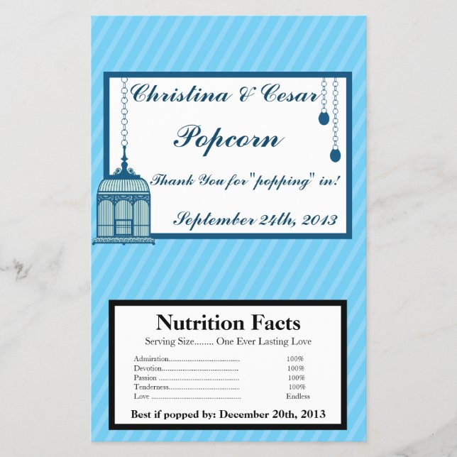 Microwave Popcorn Wrapper Birdcage/blue Stripes ca (Front)